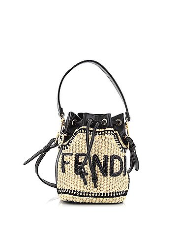 Fendi Fendi Mon Tresor Bucket Bag Logo Embroidered Raffia Mini  (view 1)