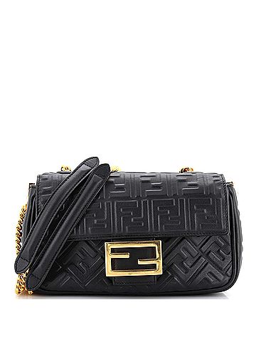 Fendi Fendi Midi Baguette Chain Bag Zucca Embossed Leather Medium  (view 1)