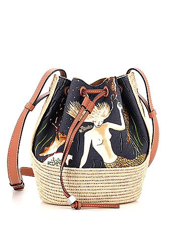 Loewe Loewe Paula's Ibiza Balloon Bucket Bag Printed Canvas with Raffia Small  (view 1)
