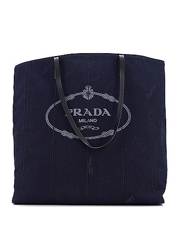 Prada Prada Logo Shopping Tote Denim and Linen Blend  (view 1)