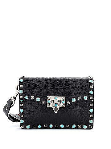 Valentino Garavani Valentino Garavani Rolling Rockstud Flip Lock Flap Bag Leather with Cabochons Small  (view 1)