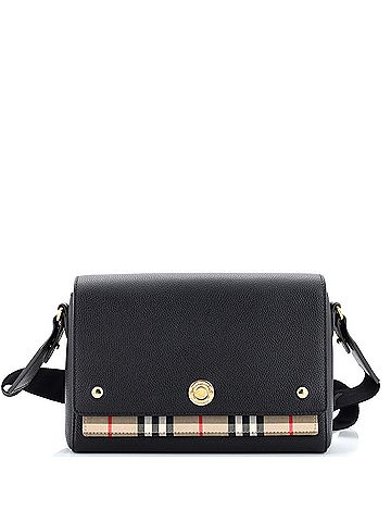 Burberry Burberry Note Crossbody Bag Leather with Vintage Check Canvas Medium  (view 1)