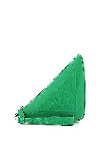 Prada Prada Triangle Logo Wristlet Pouch Embossed Saffiano Leather Mini  (view 1)