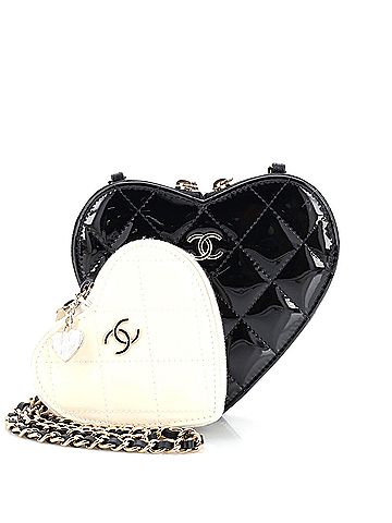 Chanel Chanel Double Heart Clutch with Chain Quilted Patent  (view 1)