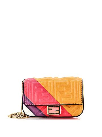 Fendi Fendi Chain Baguette Charm Bag Zucca Embossed Leather Nano  (view 1)