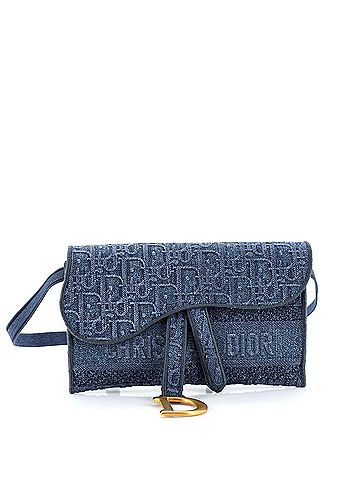 Christian Dior Christian Dior Saddle Slim Belt Pouch Logo Embroidered Oblique Canvas  (view 1)