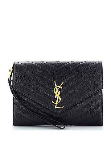 Saint Laurent Saint Laurent Classic Monogram Envelope Wristlet Clutch Matelasse Chevron Leather  (view 1)