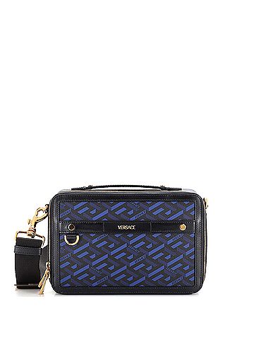 Versace Versace Zip Around Messenger Bag (Outlet) La Greca Signature Coated Canvas Small  (view 1)