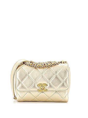 Chanel Crystal Logo Letters Chain Handle Flap Bag Quilted Lambskin Mini (view 1)