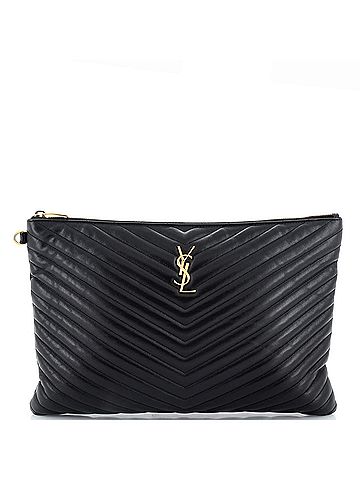 Saint Laurent Classic Monogram Wristlet Pouch Matelasse Chevron Leather Large (view 1)