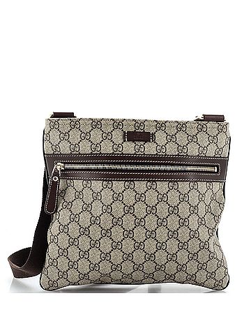 Gucci Front Zip Flat Messenger Bag GG Coated Canvas Medium (view 1)