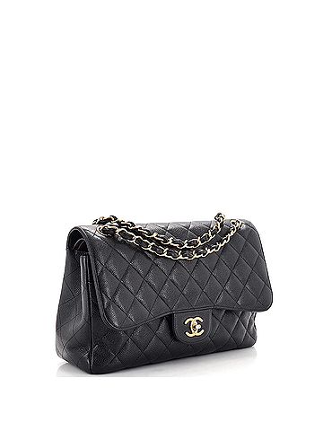 Chanel Vintage Classic Double Flap Bag Quilted Caviar Jumbo (view 2)