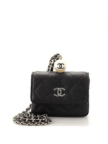 Chanel CC Pearl Coin Card Holder with Chain Quilted Caviar (view 1)