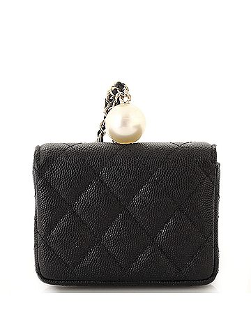 Chanel CC Pearl Coin Card Holder with Chain Quilted Caviar (view 2)