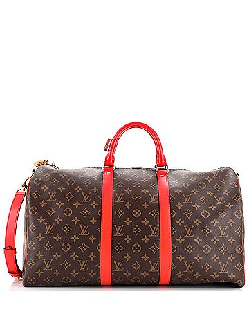 Louis Vuitton Keepall Bandouliere Bag Monogram Canvas with Coquelicot Leather Trim 50 (view 1)