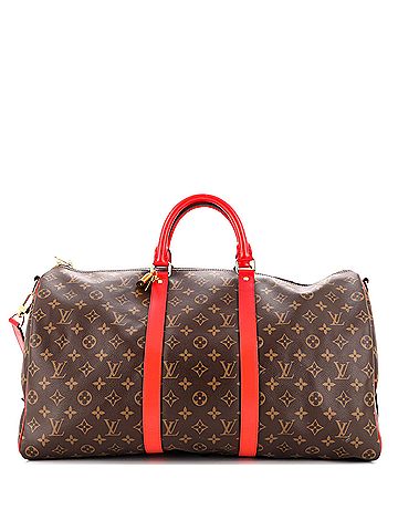 Louis Vuitton Keepall Bandouliere Bag Monogram Canvas with Coquelicot Leather Trim 50 (view 1)