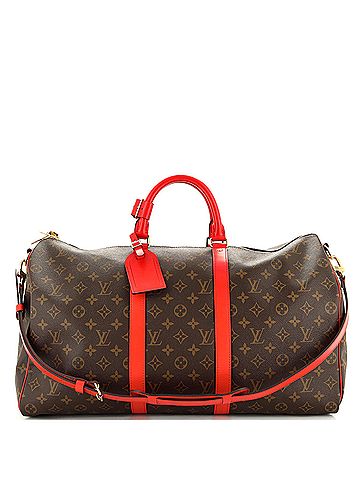 Louis Vuitton Keepall Bandouliere Bag Monogram Canvas with Coquelicot Leather Trim 50 (view 1)