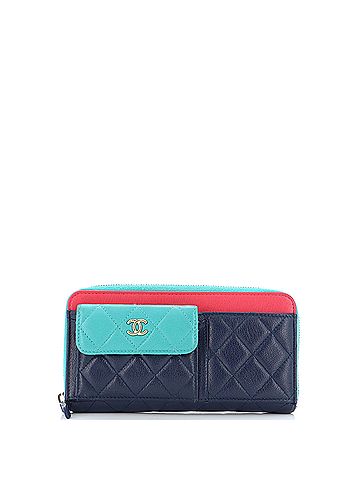 Chanel Tricolor In & Out Zip Around Wallet Quilted Goatskin Large (view 1)