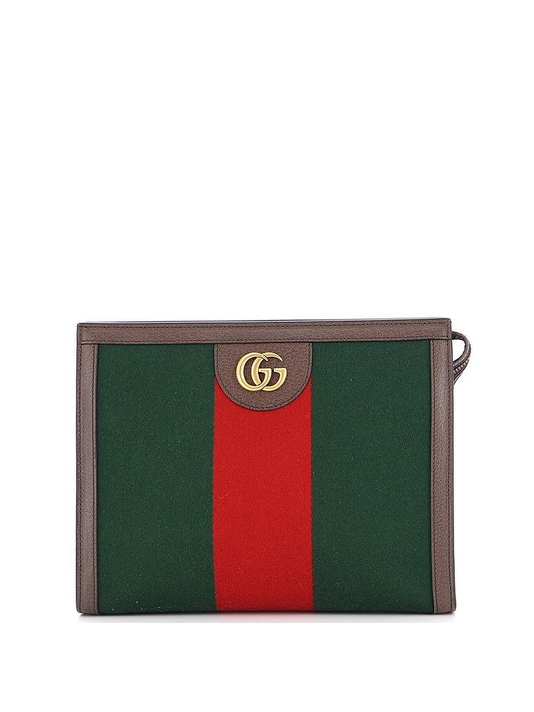 Gucci Multi Color Brown Green Web Double G Beauty Case Canvas Small One size - photo 1