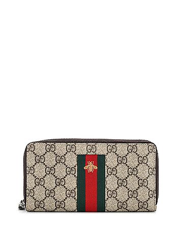 Gucci Bee Web Zip Around Wallet GG Coated Canvas (view 1)