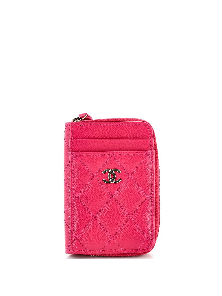 Chanel 100% Leather Pink CC Card Holder Zip Coin Purse Quilted Caviar One size - photo 1