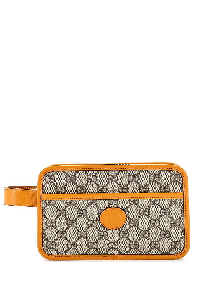 Gucci 100% Coatead Canvas Brown Interlocking G Patch Toiletry Case GG Coated Canvas One size - photo 1