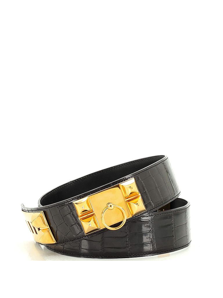 Hermès Black Collier de Chien Belt Shiny Porosus Crocodile Wide One size - photo 1