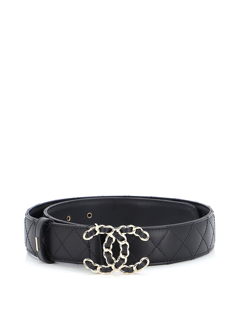 Chanel 100% Leather Black Woven Chain CC Buckle Belt Quilted Leather Wide One size - photo 1