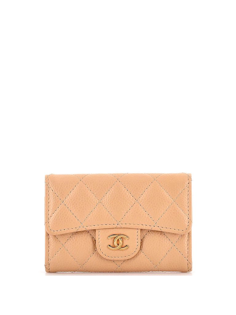 Chanel 100% Leather Tan Classic Flap Card Case Quilted Caviar One size - photo 1