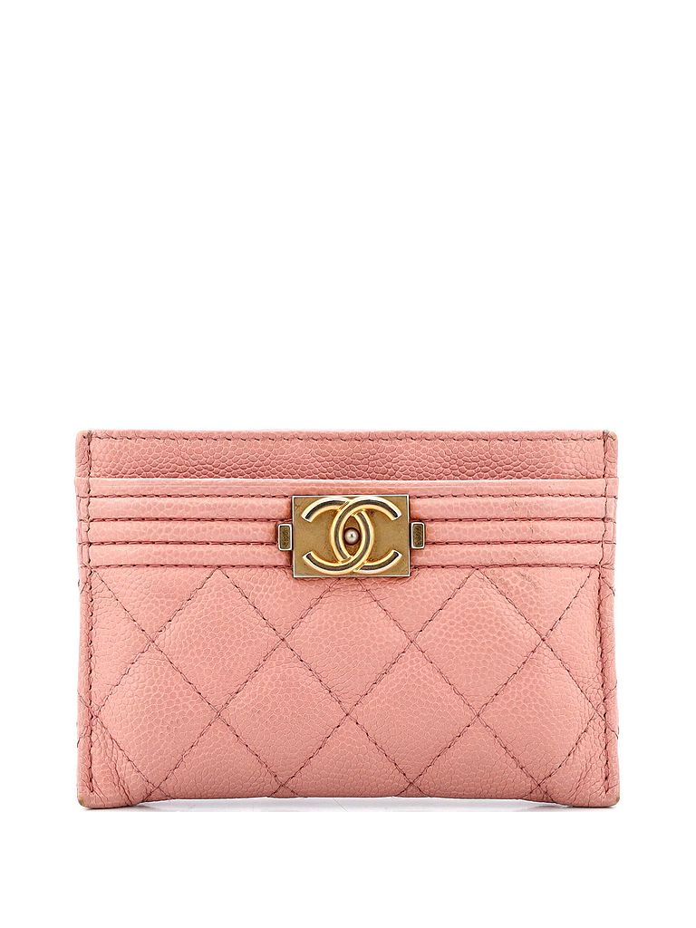 Chanel 100% Leather Pink Boy Card Holder Quilted Lambskin One size - photo 1