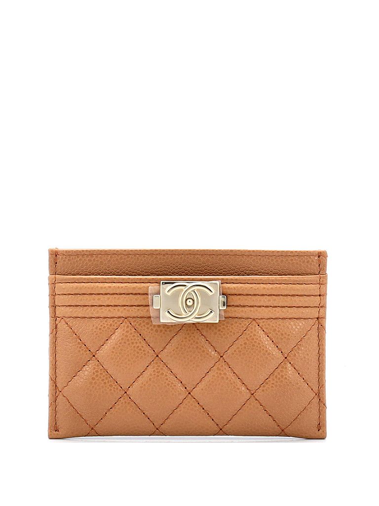 Chanel 100% Leather Tan Boy Card Holder Quilted Caviar One size - photo 1