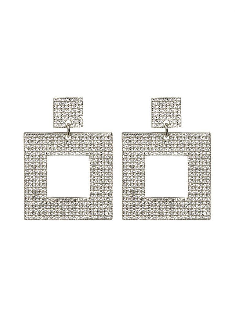 Luv AJ Silver Toned The Pave Box Hoops Earrings One size - photo 1