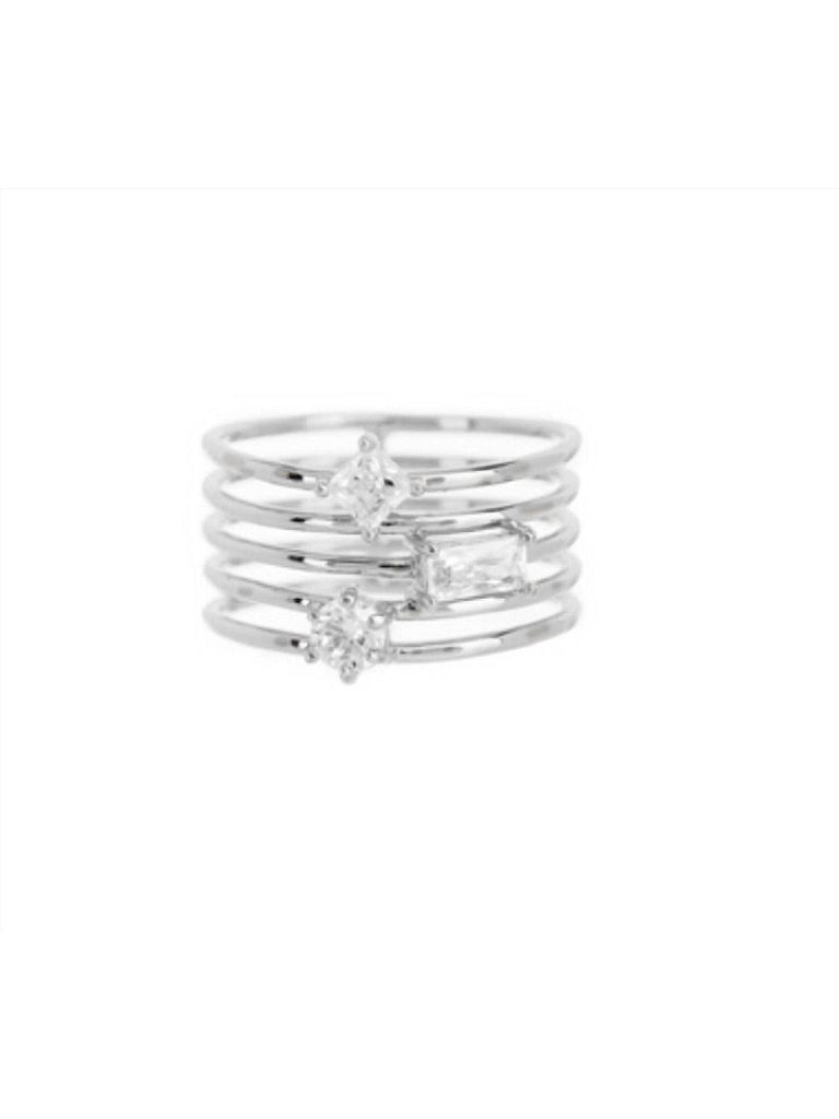 Luv AJ Silver Toned Triple Stone Stack Ring Size 7 - photo 1