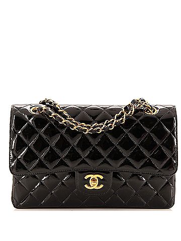 Chanel Vintage Classic Double Flap Bag Quilted Patent Medium (view 1)