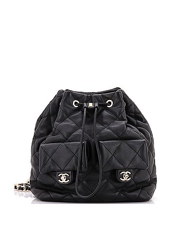 Chanel Double Pocket Drawstring Backpack Quilted Calfskin Small (view 1)