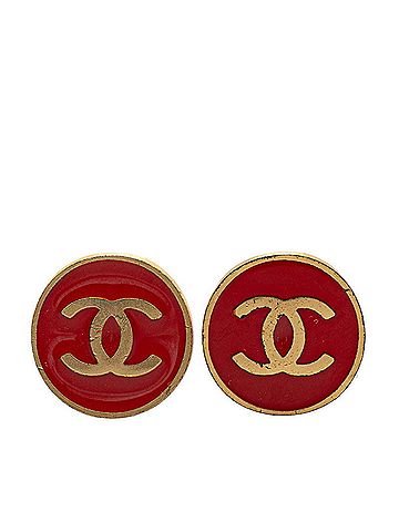 Chanel CHANEL Coco Mark Earrings, Gold and Red Plated, Women's (view 1)