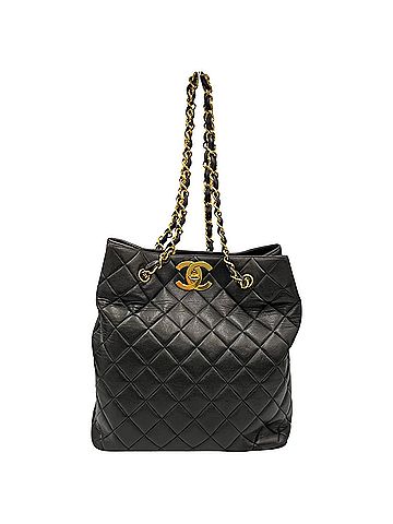 Chanel CHANEL Matelasse Tote Bag with Coco Mark, Lambskin, Black, Women's (view 1)