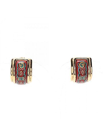 Hermès Hermes HERMES enamel earrings GP (gold plated) cloisonne for women silver red multicolor (view 2)