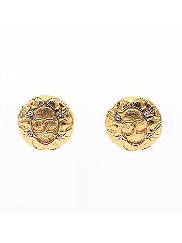 Chanel CHANEL Coco Mark Earrings GP (Gold Plated) Rhinestones Women's Gold Clear (view 2)