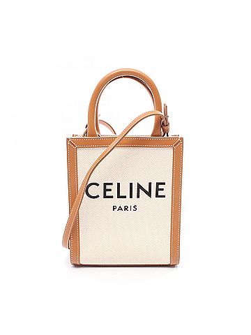 Céline Celine Mini Vertical Cabas Handbag, Canvas and Leather, Women's, Ivory Brown, 193302 (view 1)
