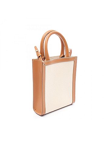 Céline Celine Mini Vertical Cabas Handbag, Canvas and Leather, Women's, Ivory Brown, 193302 (view 2)