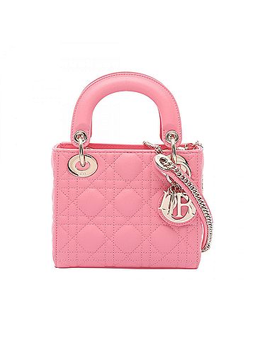 Christian Dior Christian Dior Dior Lady Mini Cannage Handbag, Leather, Women's, Pink (view 1)