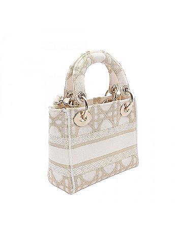 Christian Dior Christian Dior Dior Lady Mini Cannage Handbag, Canvas, Women's, White/Gold (view 2)