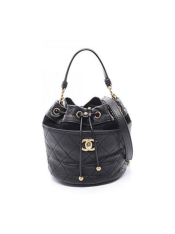 Chanel CHANEL Matelasse Mini Bucket Shoulder Bag in Grained Calfskin Caviar, Black (view 1)