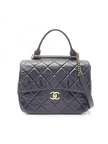 Chanel CHANEL Matelasse Top Handle Shoulder Bag in Lambskin Leather, Navy Blue (view 1)