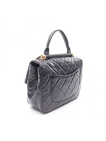 Chanel CHANEL Matelasse Top Handle Shoulder Bag in Lambskin Leather, Navy Blue (view 2)