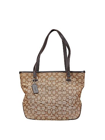 Coach Coach Signature Handbag Tote Bag F58282 Brown Canvas and Leather Women's COACH (view 1)