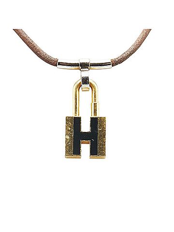 Hermès Hermes H motif padlock necklace gold brown plated leather metal women's HERMES (view 2)