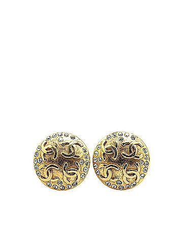 Chanel Chanel Coco Mark Rhinestone Earrings Gold Plated Women's CHANEL (view 1)