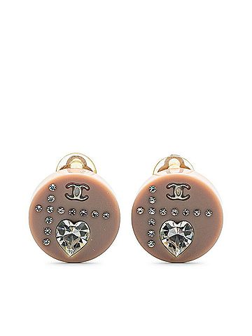 Chanel Chanel Coco Mark Heart Motif Rhinestone Earrings Silver Pink Metal Women's CHANEL (view 1)